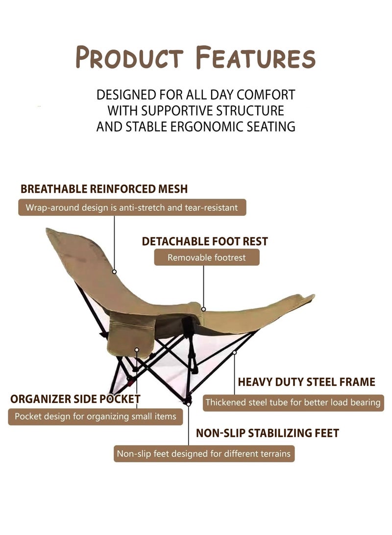 DBLEW Folding Camping Chair with Removable Footrest & Adjustable Backrest for Adults 65 × 110 × 97 cm – D114578 Portable Reclining Outdoor Lounge Chair with Carry Bag, Side Pocket – Lightweight Steel Frame Chair for Camping, Beach, Fishing, Hiking, Travel – Multicolour - Image 3